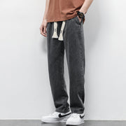 Summer Loose Wide Leg Jeans Pants Men Fashion Drawstring Elasticated Straight Trousers null