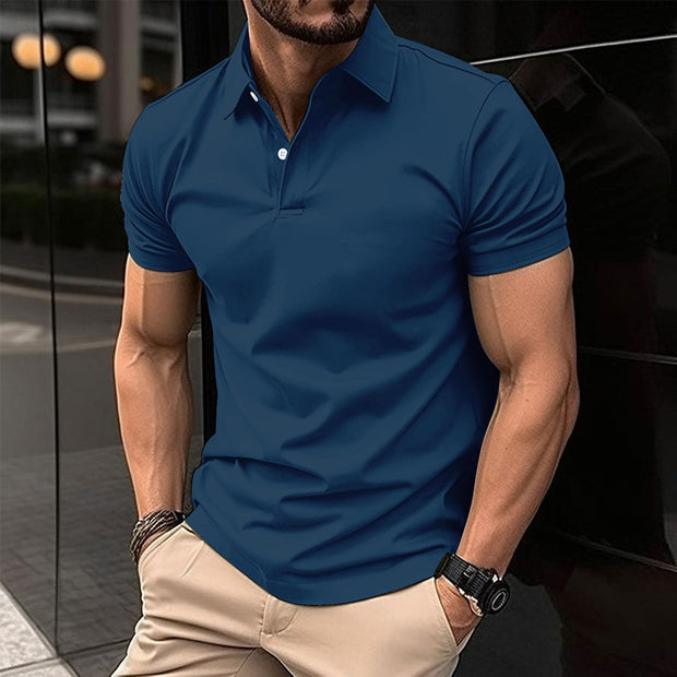 Summer Short Sleeve Polo Shirt Men Solid Color Button Lapel Button Top null