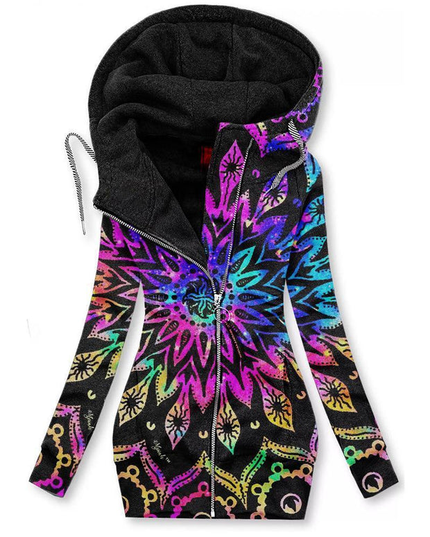 Zipper Pattern 3D Printed Long Sleeve Hooded All-matching Hoodie null