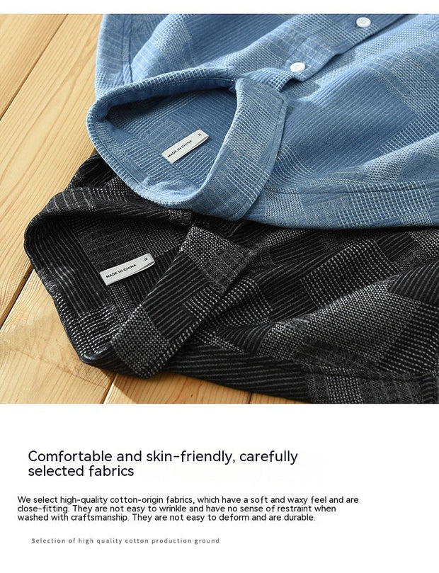 Jacquard Color Matching Casual Denim Long-sleeved Shirt Men's Loose Shirt Coat null