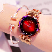 Rose Gold Women Watches Fashion Diamond Ladies Starry Sky Magnet Watch Waterproof Female Wristwatch null