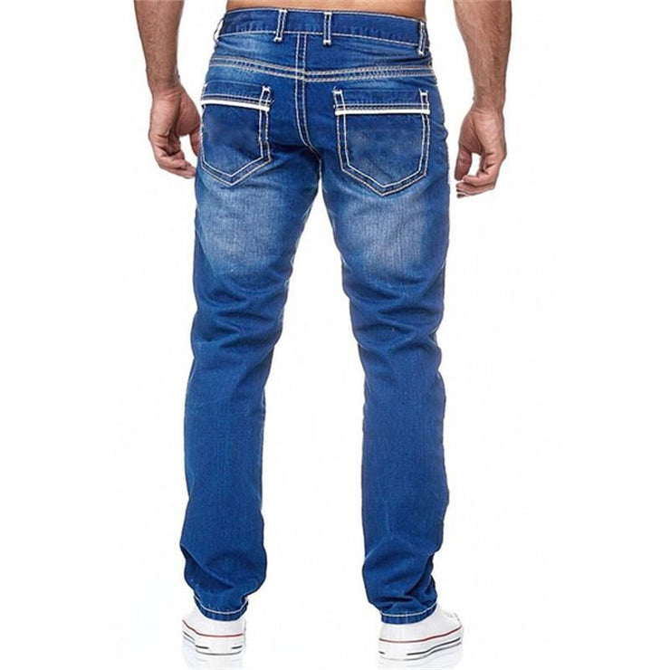 Men Jeans With Pockets Straight Pants Business Casual Daily Streetwear Trousers Men's Clothing null