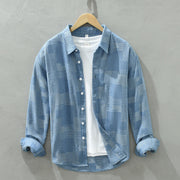 Jacquard Color Matching Casual Denim Long-sleeved Shirt Men's Loose Shirt Coat null