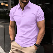 Summer Short Sleeve Polo Shirt Men Solid Color Button Lapel Button Top null