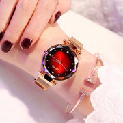 Rose Gold Women Watches Fashion Diamond Ladies Starry Sky Magnet Watch Waterproof Female Wristwatch null