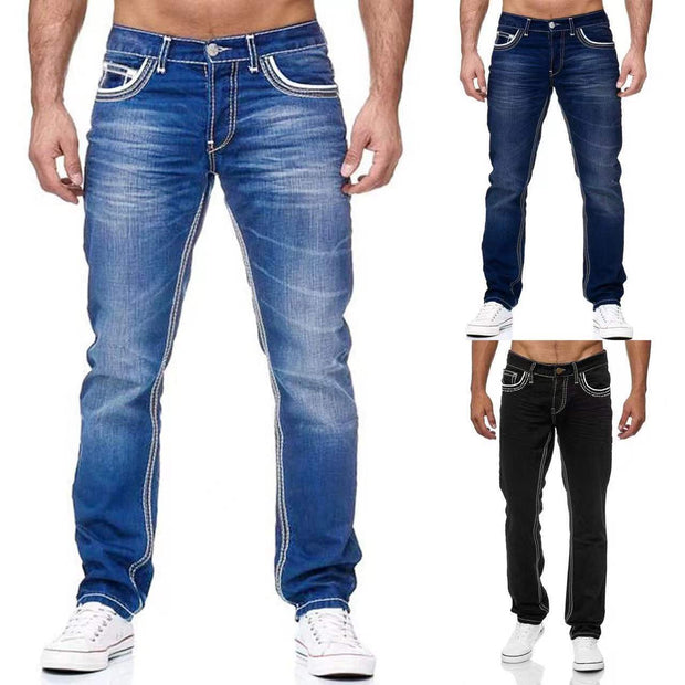 Men Jeans With Pockets Straight Pants Business Casual Daily Streetwear Trousers Men's Clothing null