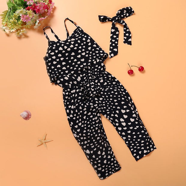 Fashion Summer Kids Girls Clothing Sets Cotton Sleeveless Polka Dot Strap Girls Jumpsuit Clothes Sets Outfits Children Suits null