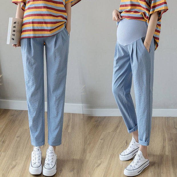 Spring And Autumn Maternity Trousers Wear Linen Casual Cropped Trousers null