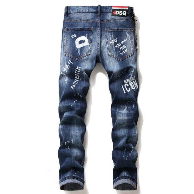 men jeans famous D2 Men slim jeans pants mens denim trousers zipper blue hole Pencil Pants null