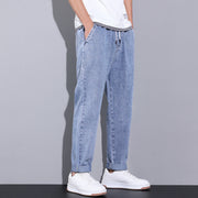 Summer Loose Wide Leg Jeans Pants Men Fashion Drawstring Elasticated Straight Trousers null