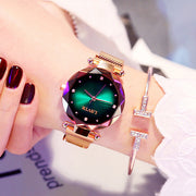 Rose Gold Women Watches Fashion Diamond Ladies Starry Sky Magnet Watch Waterproof Female Wristwatch null