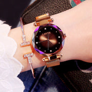 Rose Gold Women Watches Fashion Diamond Ladies Starry Sky Magnet Watch Waterproof Female Wristwatch null