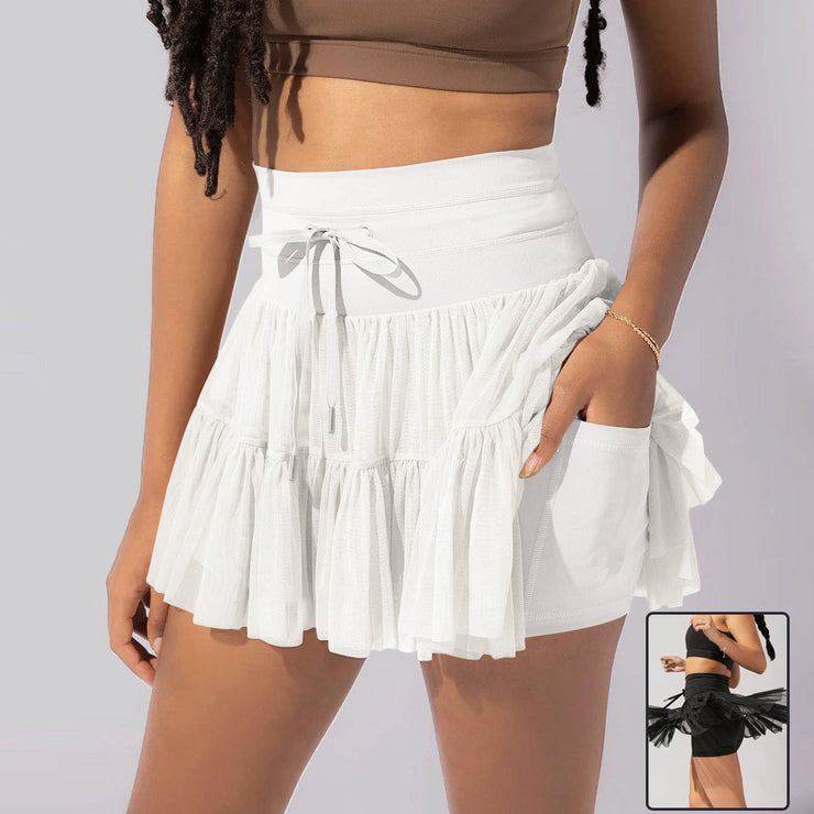 High Waist Dress Lace-up Sports Skirt With Anti-exposure Safety Pants Summer Fashion Pleated Skirt Womens Clothing null