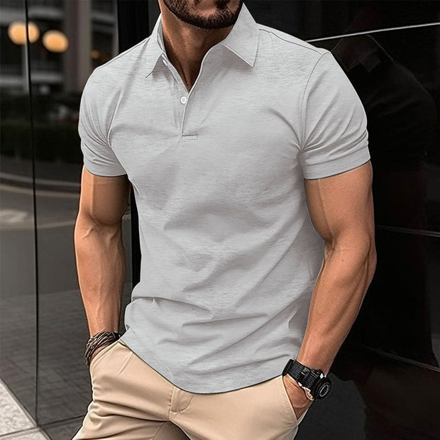 Summer Short Sleeve Polo Shirt Men Solid Color Button Lapel Button Top null