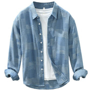 Jacquard Color Matching Casual Denim Long-sleeved Shirt Men's Loose Shirt Coat null