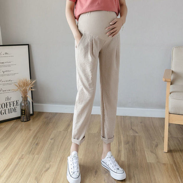 Spring And Autumn Maternity Trousers Wear Linen Casual Cropped Trousers null