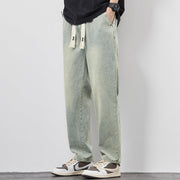 Summer Loose Wide Leg Jeans Pants Men Fashion Drawstring Elasticated Straight Trousers null