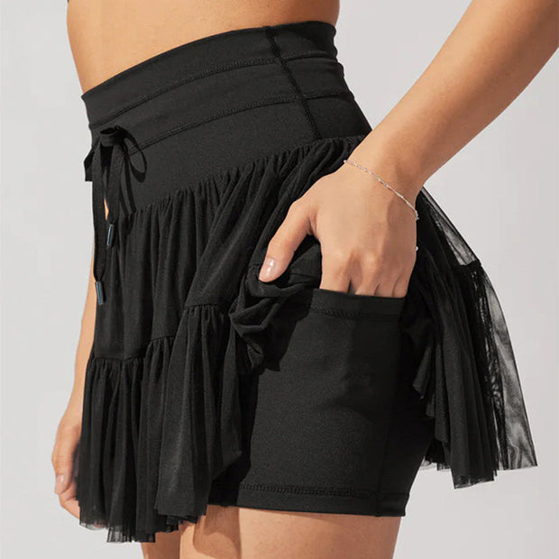 High Waist Dress Lace-up Sports Skirt With Anti-exposure Safety Pants Summer Fashion Pleated Skirt Womens Clothing null