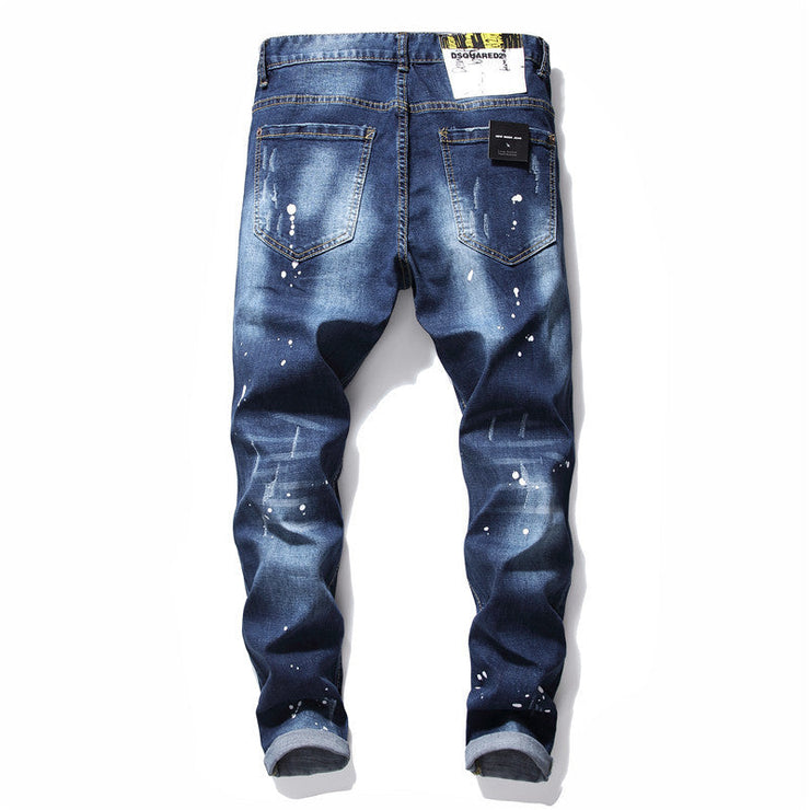 men jeans famous D2 Men slim jeans pants mens denim trousers zipper blue hole Pencil Pants null