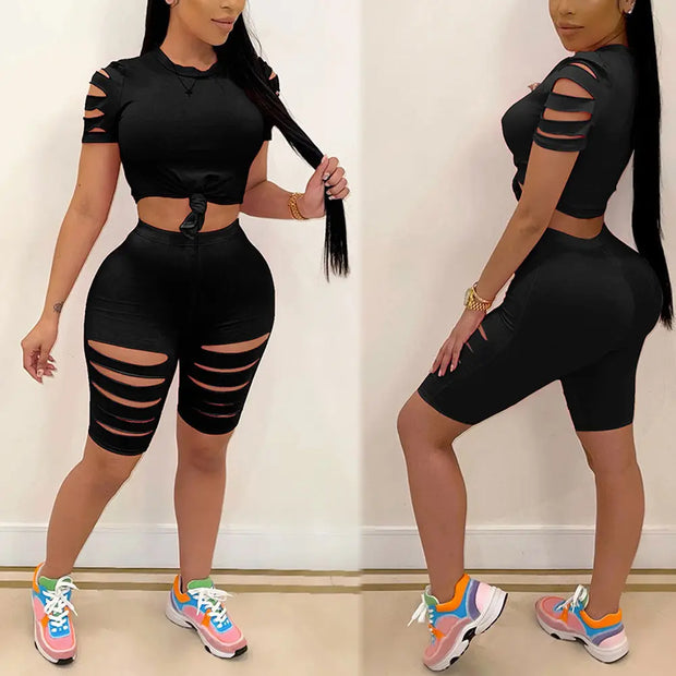 Fashion Casual Sports Suit Broken Hole Women Clothing null