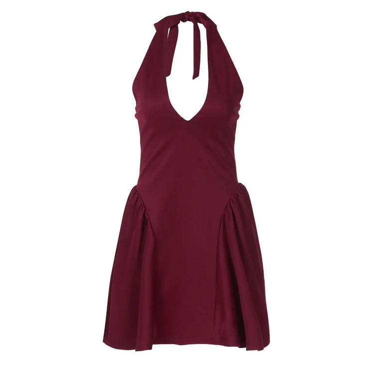 Sexy Deep V-neck Halter Dress Ins Fashion Slim Short Dress For Party Clothing Women null