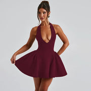 Sexy Deep V-neck Halter Dress Ins Fashion Slim Short Dress For Party Clothing Women null