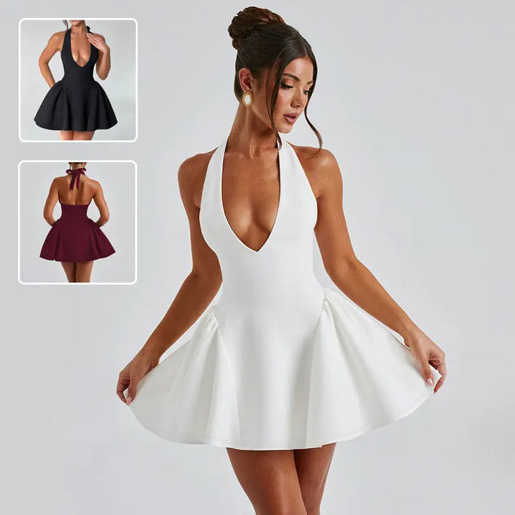 Sexy Deep V-neck Halter Dress Ins Fashion Slim Short Dress For Party Clothing Women null