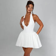 Sexy Deep V-neck Halter Dress Ins Fashion Slim Short Dress For Party Clothing Women null