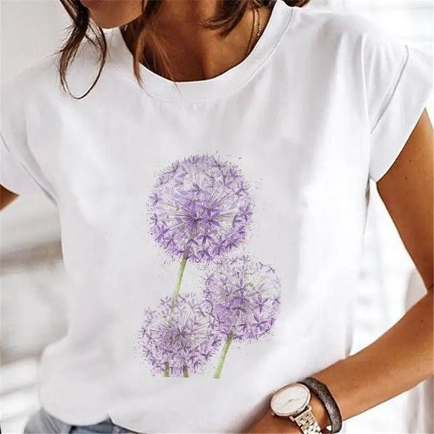 Women Dandelion T-shirts Fashion Clothing Cartoon Clothes Wa null