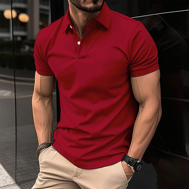 Summer Short Sleeve Polo Shirt Men Solid Color Button Lapel Button Top null