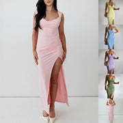 Slim Sleeveless Slit Dress With Back Tie Design Fashion Temperament Dresses For Women Clothing null