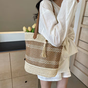 Summer Stripe Straw Sholder Bags With Tassel Pendant Fashion Large Capacity Seaside Vacation Beach Bags null