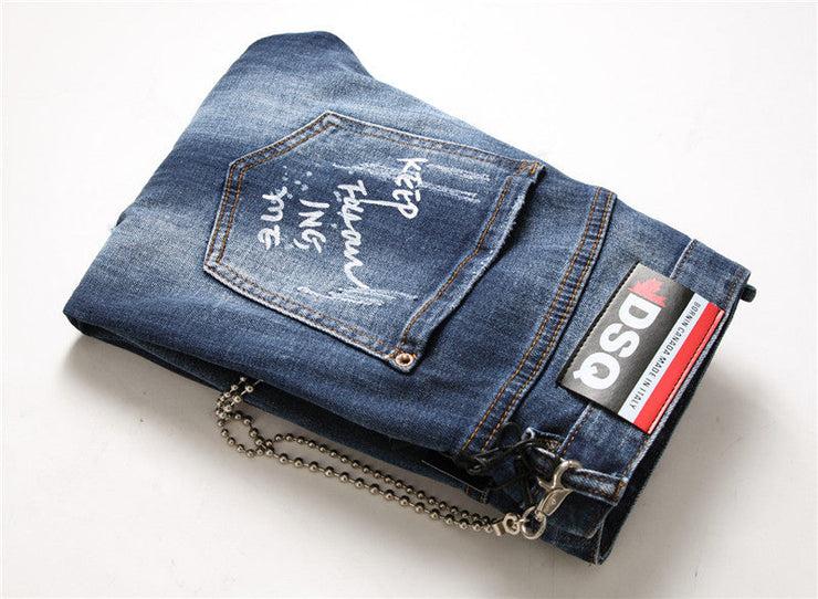 men jeans famous D2 Men slim jeans pants mens denim trousers zipper blue hole Pencil Pants null