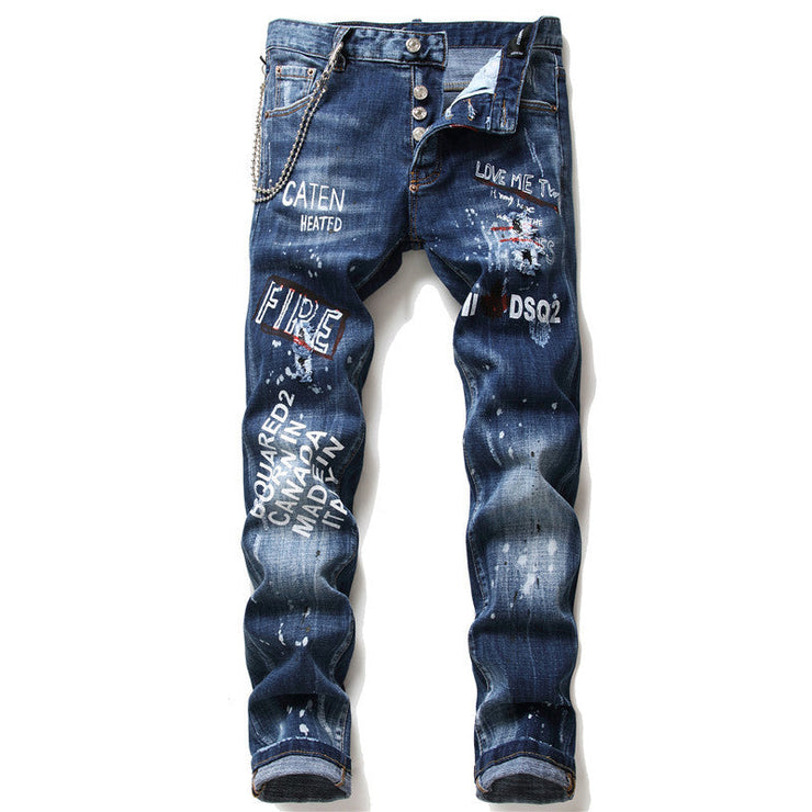 men jeans famous D2 Men slim jeans pants mens denim trousers zipper blue hole Pencil Pants null